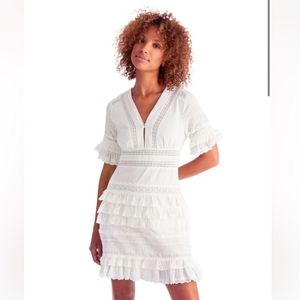 Anthropologie ALLISON New York Natasha Ruffle Sheer Lace Dress Navy size Small